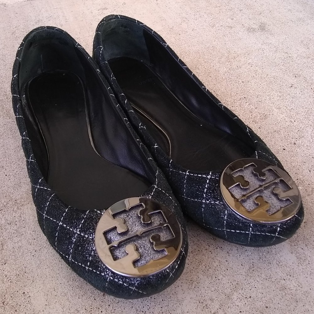 Size 9 Tory Burch Black & Silver Flats